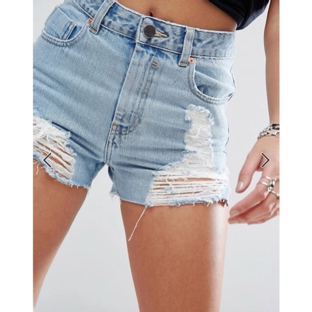ASOS Denim Side Split Short in Limewash Blue